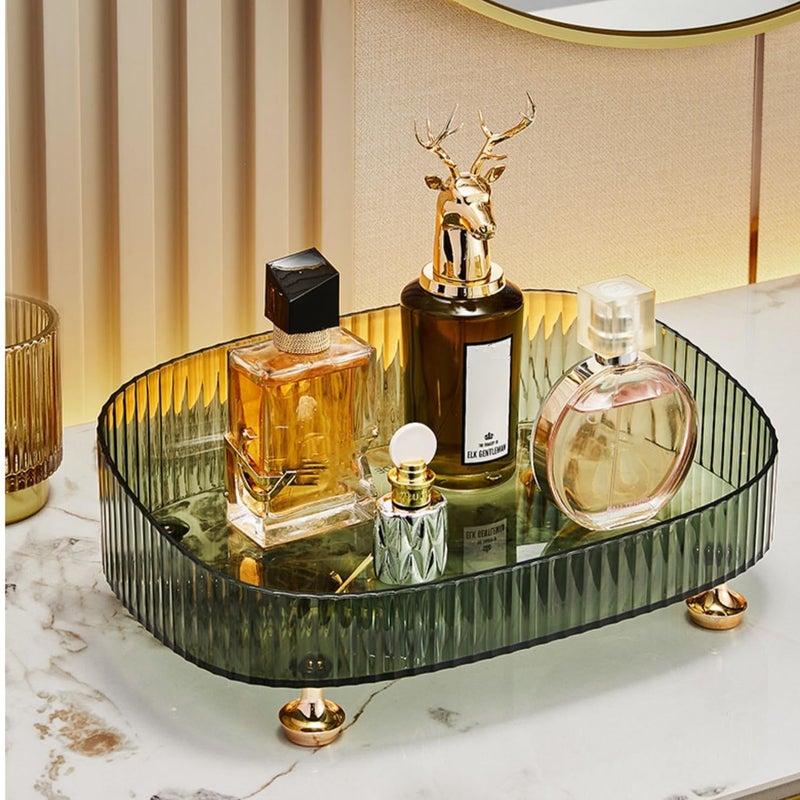 DEAMACE Makeup Perfume Organizer  Vanity Tray  Cosmetic Skincare Organizer  Countertop Organizer Tray for Bathroom Vanity Dresser Table  Green - Image 4